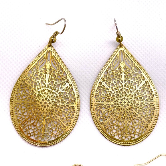 FOUR PAIR Goldtone Drop Earrings Bundle! Absolutely Gorgeous Set! Lot of FOUR! - Picture 3 of 7